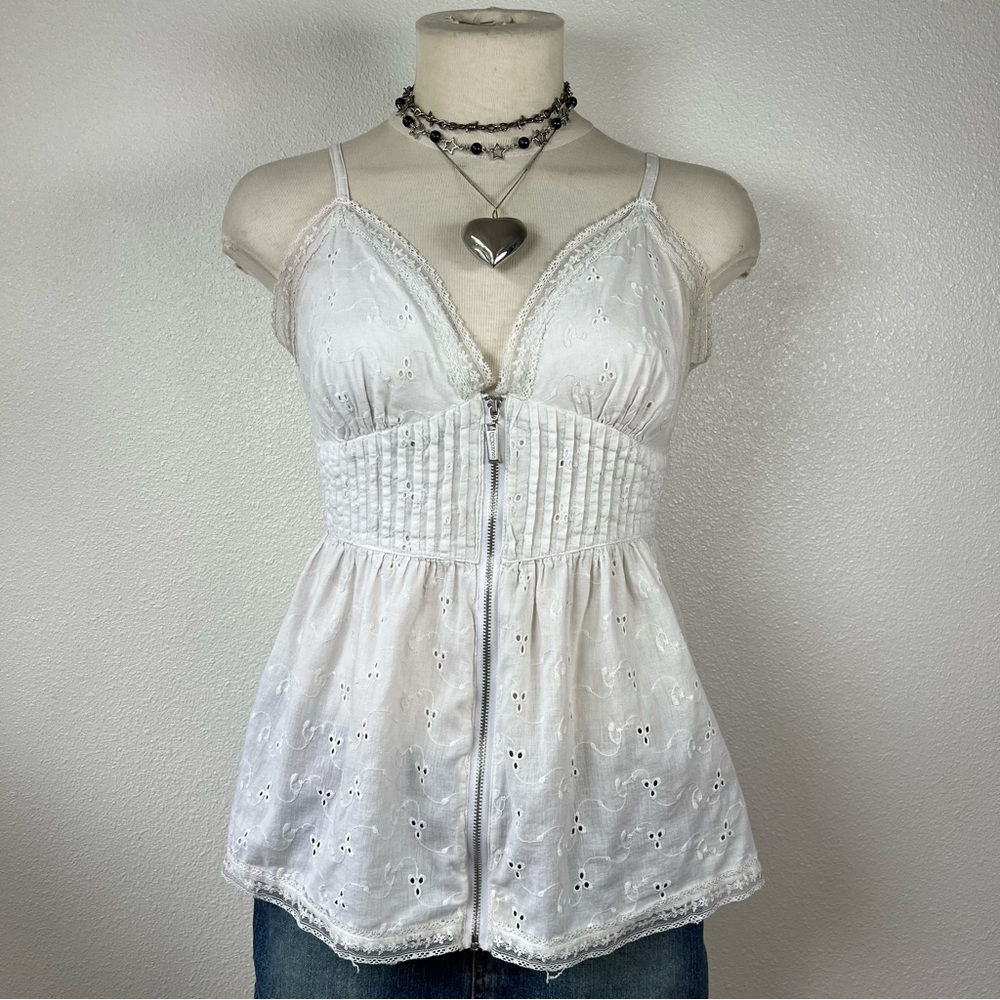Guess White Eyelet Zip-Front Camisole
